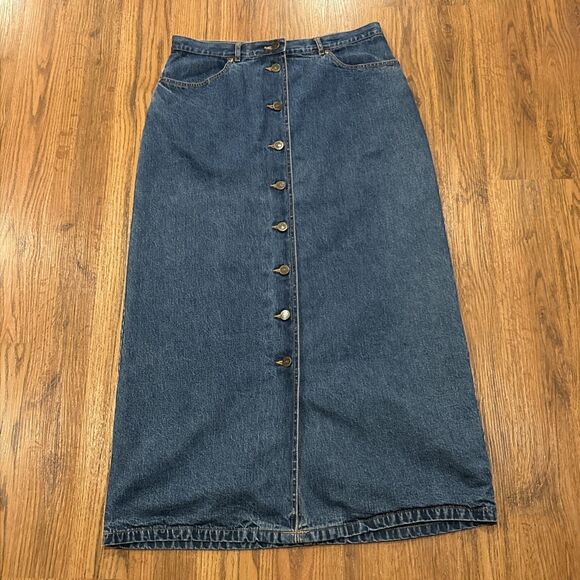 Eddie Bauer Skirt Womens 8 Denim Flannel Lined Jean Boho Pockets Button Front - Picture 1 of 4